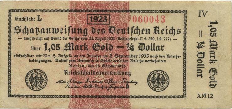 R.143d: 1,05 Mark Gold = 1/4 Dollar 1923 (3) 