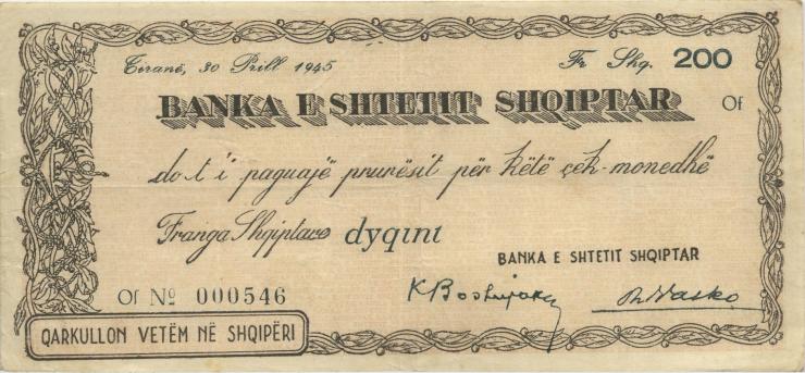 Albanien / Albania 200 Franka Ari 1945 (3) 