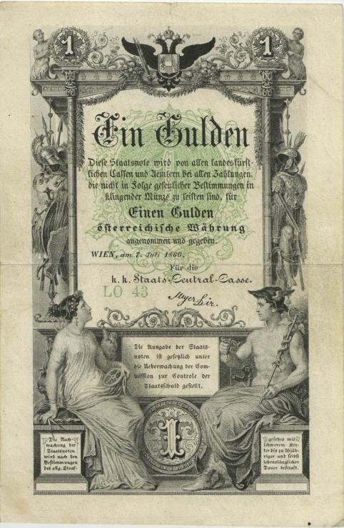 Österreich / Austria P.A150 1 Gulden 1866 (3+) LO43 