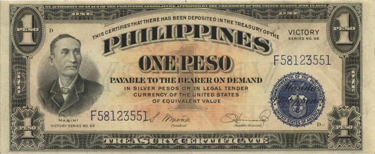 Philippinen / Philippines P.117a 1 Peso (1949) (1) 