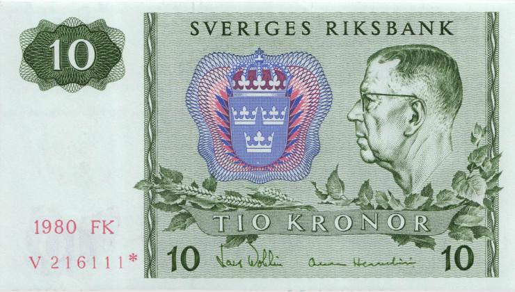 Schweden / Sweden P.52r3 10 Kronen 1980* Ersatznote / replacement (1) 