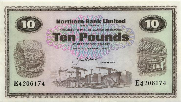 Nordirland / Northern Ireland P.189e 10 Pounds 1985 (1-) 