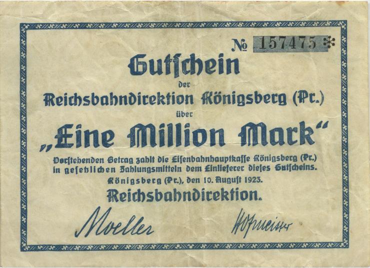 PS1301 Reichsbahn Königsberg 1 Million Mark 1923 (3) 