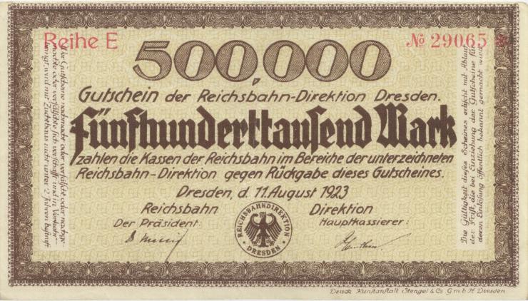PS1171a Reichsbahn Dresden 500.000 Mark 1923 (3+) Reihe E 