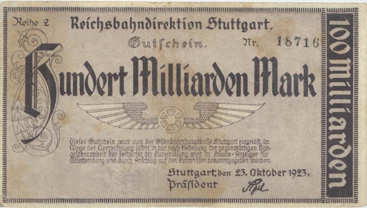 PS1377b Reichsbahn Stuttgart 100 Milliarden Mark 1923 (3) Reihe 2 