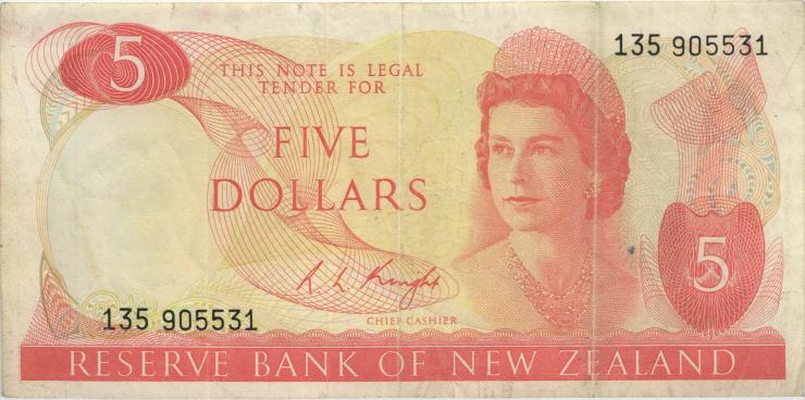 Neuseeland / New Zealand P.165c 5 Dollar (1975-77) (3) 