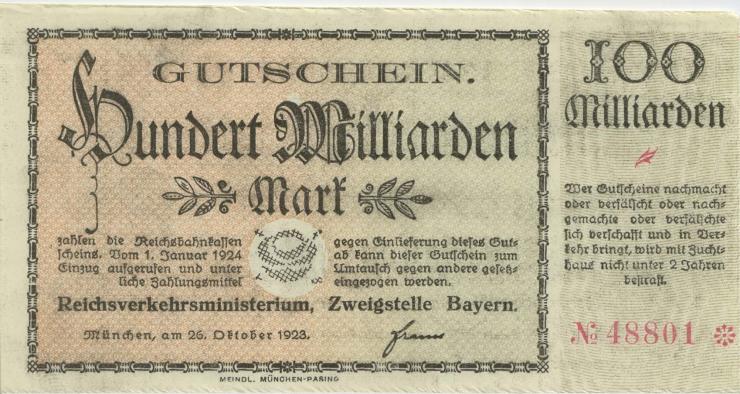 PS1107A Reichsbahn München 100 Milliarden Mark 1923 (1/1-) 