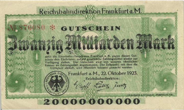PS1222 Reichsbahn Frankfurt 20 Milliarden Mark 1923 (2) ohne Serie 