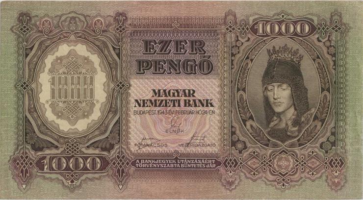 Ungarn / Hungary P.116 1000 Pengö 1943 (2) 