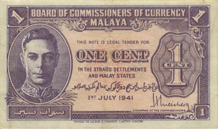 Malaya P.06 1 Cent 1941 (3+) 