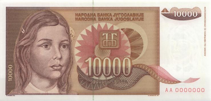 Jugoslawien / Yugoslavia P.116as 10.000 Dinara 1992 Specimen (1) 