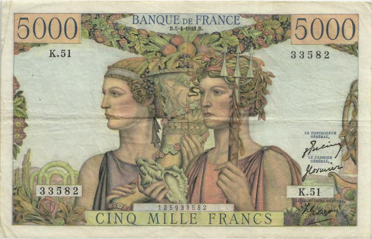 Frankreich / France P.131b 5000 Francs 5.4.1951 (3) 