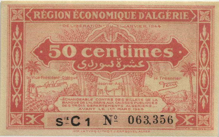 Algerien / Algeria P.097a 50 Centimes L.1944 (1) 