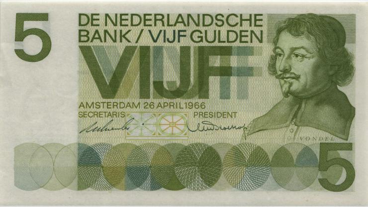 Niederlande / Netherlands P.090a 5 Gulden 1966 (1-) 