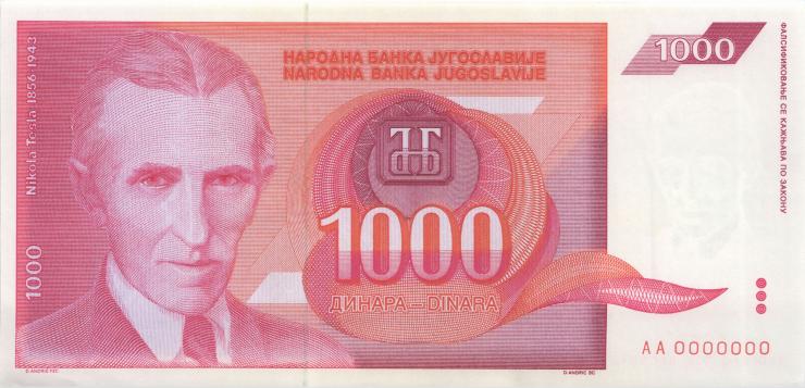 Jugoslawien / Yugoslavia P.114s 1.000 Dinara 1992 Specimen (1) 