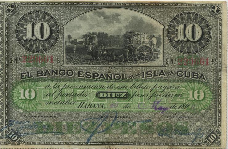 Kuba / Cuba P.049b 10 Pesos 1896 (3+) 