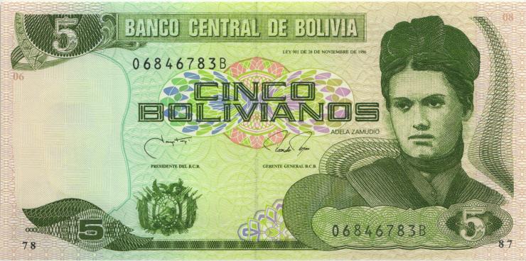 Bolivien / Bolivia P.203b 5 Bolivianos (1998) Serie B (1) 