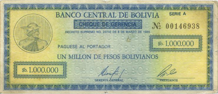 Bolivien / Bolivia P.190 1.000.000 Pesos Bolivianos 1985 (3) 