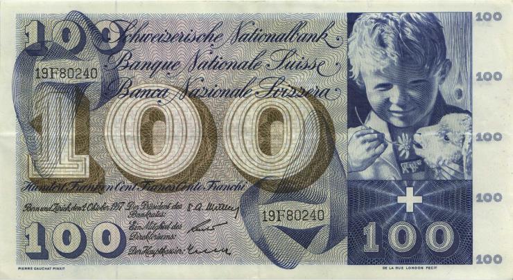 Schweiz / Switzerland P.49b 100 Franken 1957 U.2 (3) 