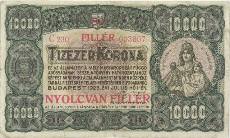 Ungarn / Hungary P.083b 80 Filler auf 10.000 Kronen 1923 (1925) (3) C230 