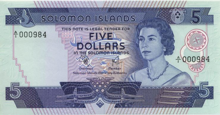 Solomon Inseln / Solomon Islands P.06a 5 Dollars (1977) (1) A/1 000984 