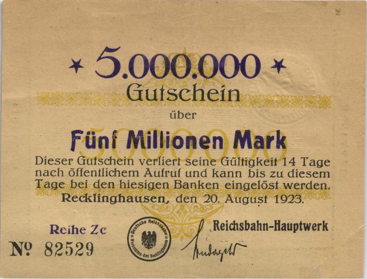 MG076.04 Recklinghausen 5 Millionen Mark 1923 (2) 
