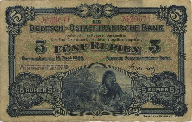 R.900: Deutsch-Ostafrika 5 Rupien 1905 No.20671 (3) 