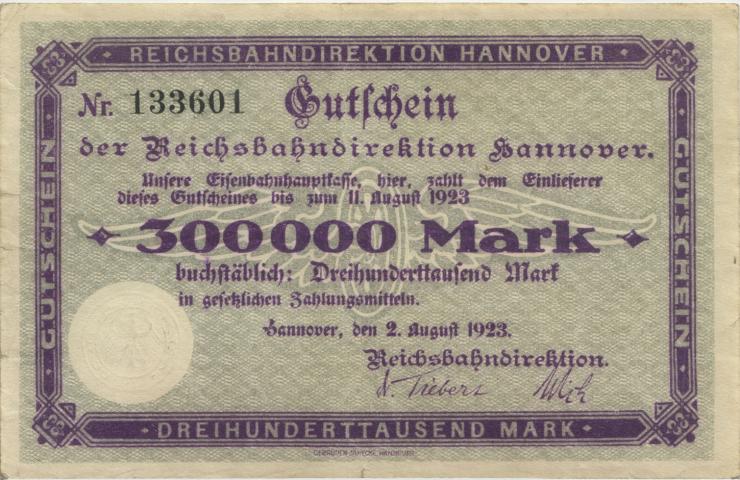 PS1253 Reichsbahn Hannover 300.000 Mark 1923 (2) 