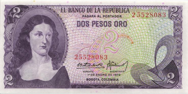 Kolumbien / Colombia P.413a 2 Pesos Oro 1.1.1972 (1) 