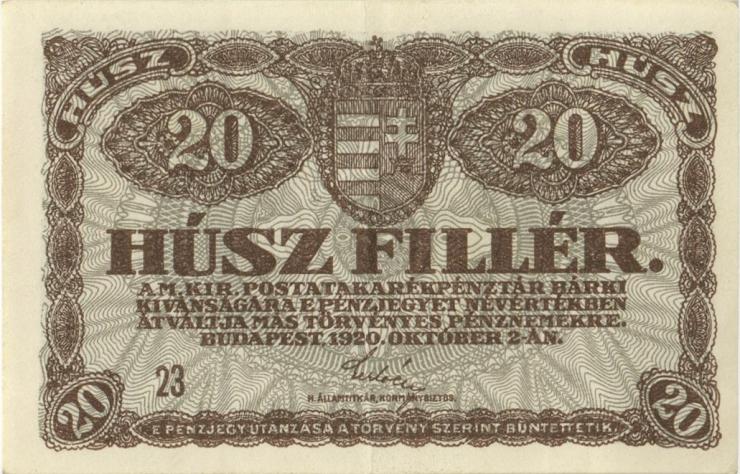 Ungarn / Hungary P.043 20 Filler 1920 (2) 