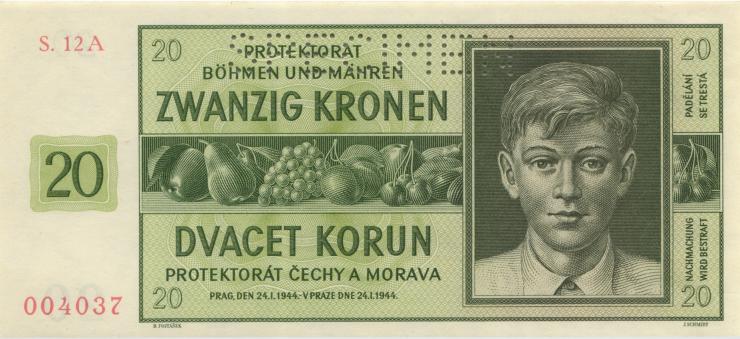 R.563h: Böhmen & Mähren 20 Kronen 1944 A (1) Specimen 