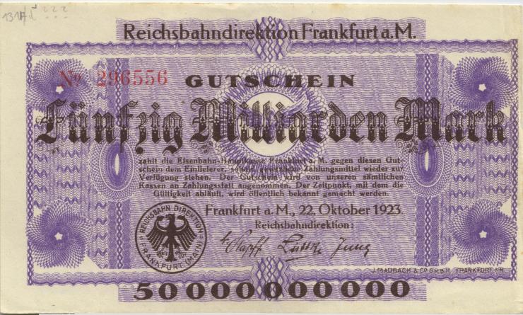 PS1223 Reichsbahn Frankfurt 50 Milliarden Mark 1923 (1-) 