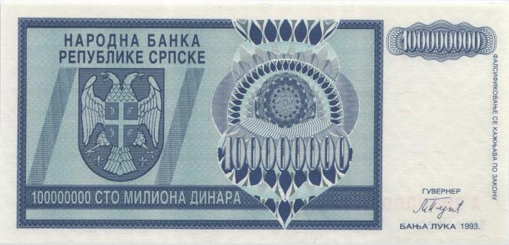 Bosnien & Herzegowina / Bosnia P.146s 100.000.000 Dinara 1993 Specimen (1) 