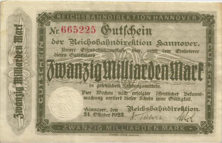 PS1256a Reichsbahn Hannover 20 Milliarden Mark 1923 (2) 