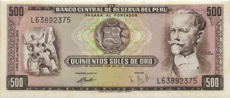 Peru P.104b 500 Soles de Oro 1973 (3) 