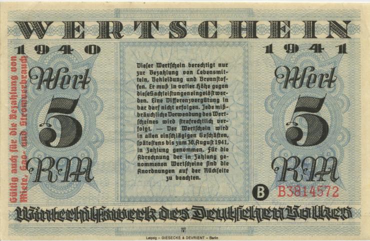WHW-28 Winterhilfswerk 5 Reichsmark 1940/41 (2+) 