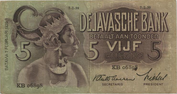 Ndl. Indien / Netherlands Indies P.078b 5 Gulden 1939 (3) 