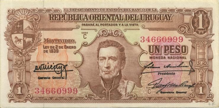 Uruguay P.035b 1 Peso 1939 Serie C (1) 