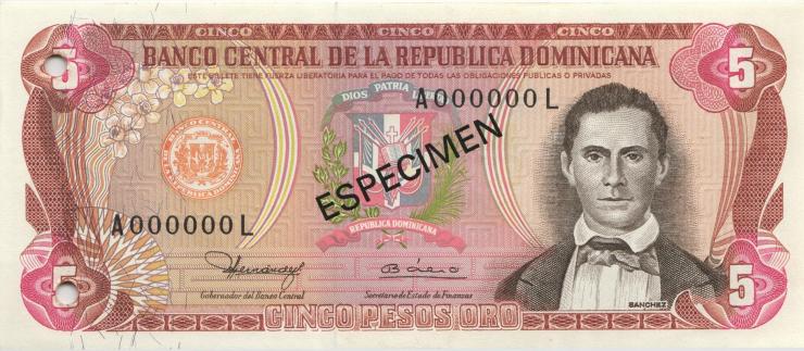 Dom. Republik/Dominican Republic P.118bs 5 Peso Oro 1980 Specimen (1) 