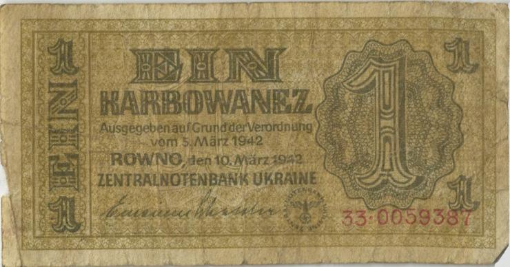 R.591: Besetzung Ukraine 1 Karbowanez 1942 2-stellig (4) 