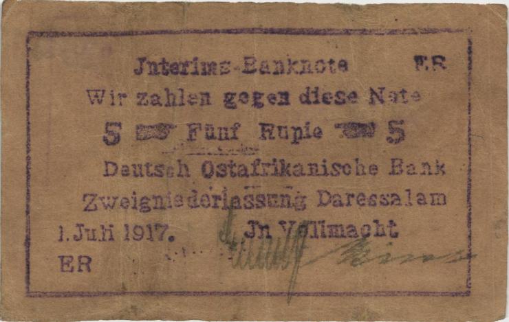 R.937c: Deutsch-Ostafrika 5 Rupien 1915 Buschnote (3+) 