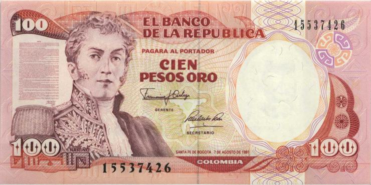 Kolumbien / Colombia P.426A 100 Pesos Oro 1991 (1) 