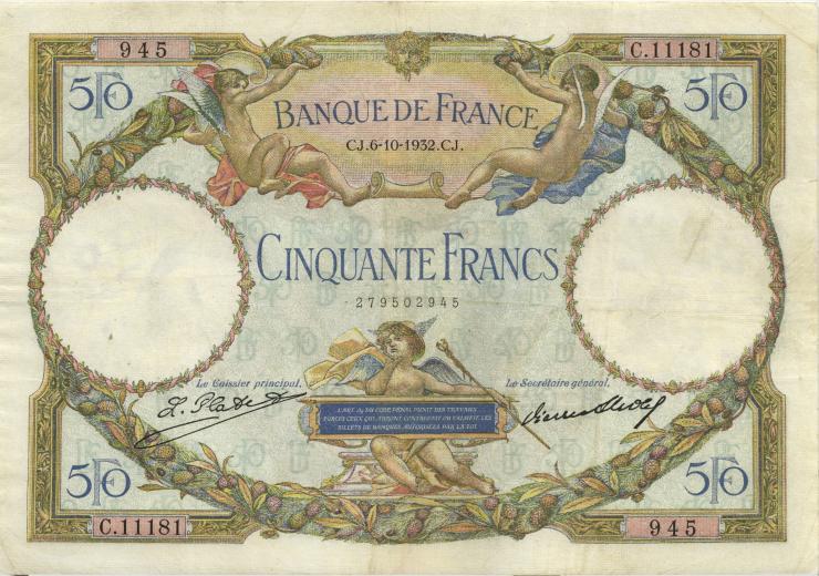 Frankreich / France P.080a 50 Francs 1932 (3) 