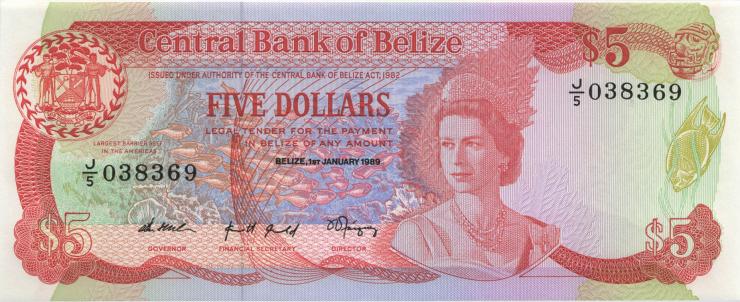 Belize P.47b 5 Dollars 1989 (1) 