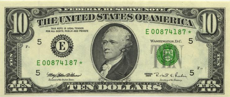 USA / United States P.499 10 Dollars 1995 * Ersatznote (1) 