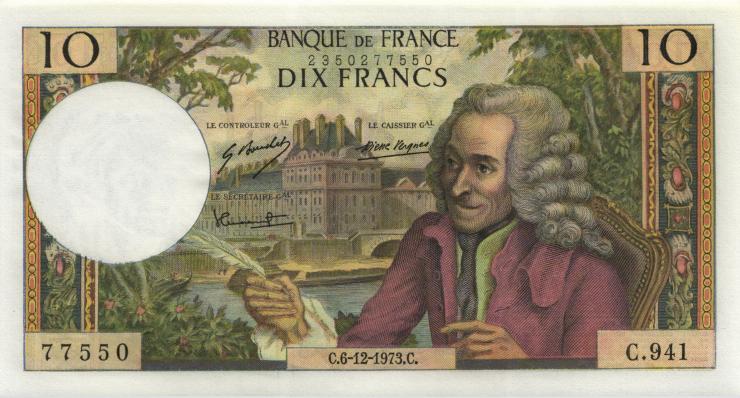 Frankreich / France P.147d 10 Francs 6.12.1973 (1) 