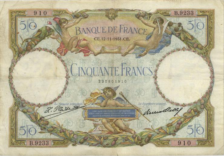 Frankreich / France P.080a 50 Francs 1931 (3) 
