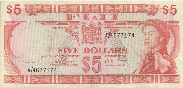 Fiji Inseln / Fiji Islands P.073c 5 Dollars (1974) (3) 