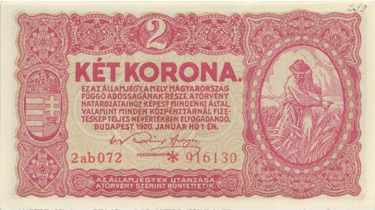 Ungarn / Hungary P.058 2 Korona 1920 (1) 