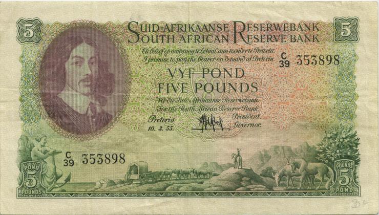 Südafrika / South Africa P.097c 5 Pounds 10.3.1955 (Afrikaans) (3) 